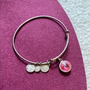 Alex and Ani Silver Charm Bracelet with Pink Gemstone